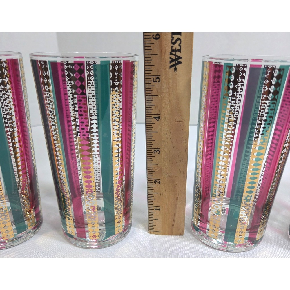 Vintage GEORGES BRIARD 22k Gold HARLEQUIN MCM Highball Cocktail Glasses Set of 5 - Picture 10 of 10
